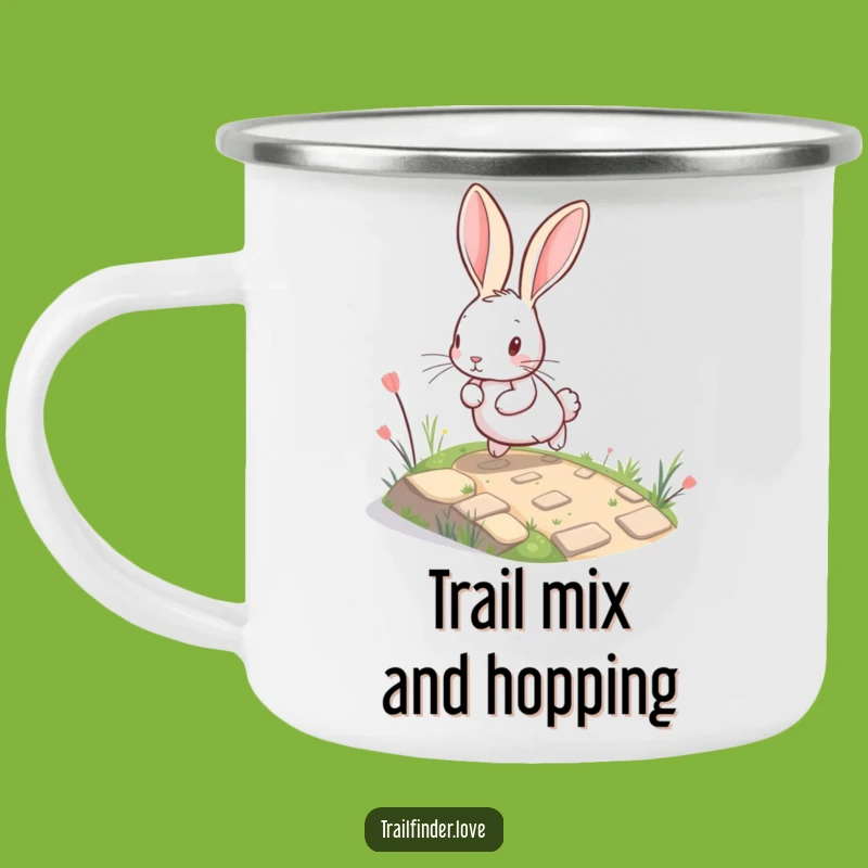 Funny Rabbit Camping Mug: Durable Hare Bounding Up a Miniature Path, Outdoor Funny Gift