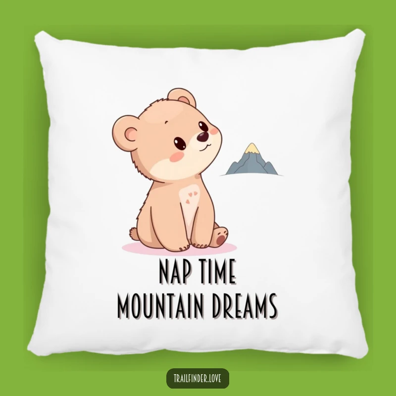 Funny Bear Cub Pillow: Cozy Cub Gazing at Tiny Mountain, Comforting Funny Gift