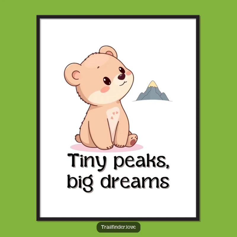 Funny Bear Cub Digital Art: Curious Cub Gazing at Tiny Mountain, Instant Funny Gift