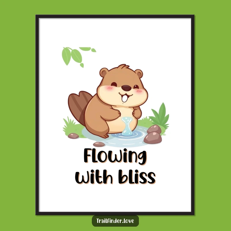 Funny Beaver Bliss Digital Print: Contented Wildlife Art for Instant Humorous Decor