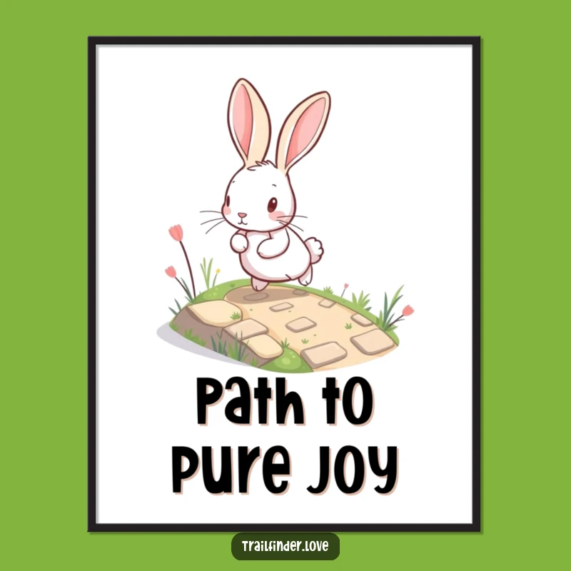 Funny Rabbit Digital Art: Playful Hare Bounding Up a Miniature Path, Instant Funny Gift