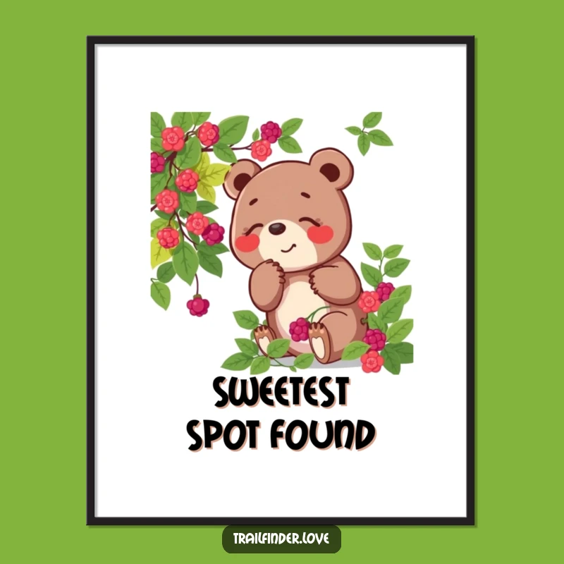 Funny Bear Poster: Berry Sniffing Joy - Whimsical Woodland Art Gift