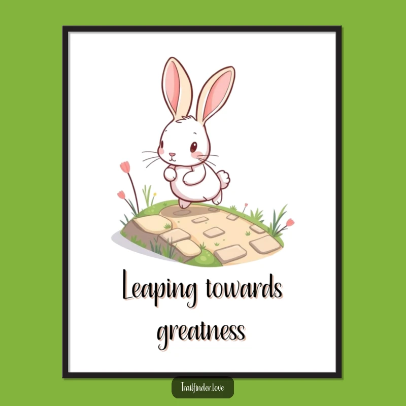 Funny Rabbit Poster: Playful Hare Leaping Up a Miniature Path, Artistic Funny Gift