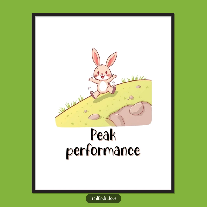 Funny Rabbit Poster: Happy Uphill Hopper Character Art Print, Inspiring Funny Gift