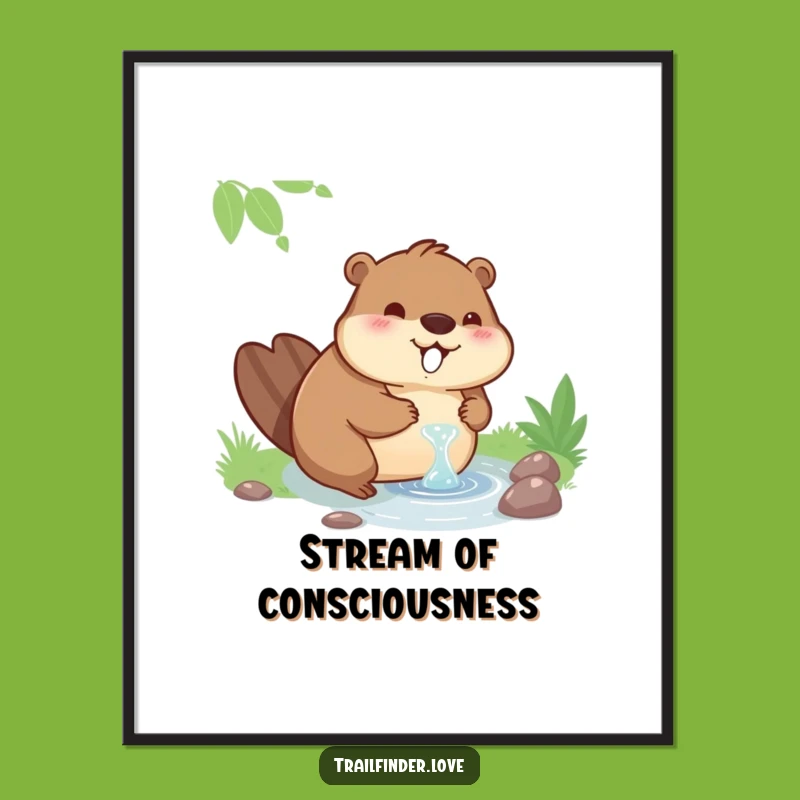 Funny Beaver Bliss Poster: Contented Wildlife Art for Humorous and Relaxed Decor