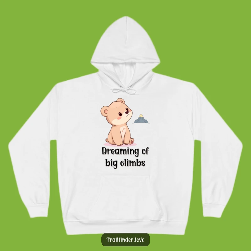 Funny Bear Cub Hoodie: Cozy Cub Gazing at Tiny Mountain, Ultimate Funny Gift