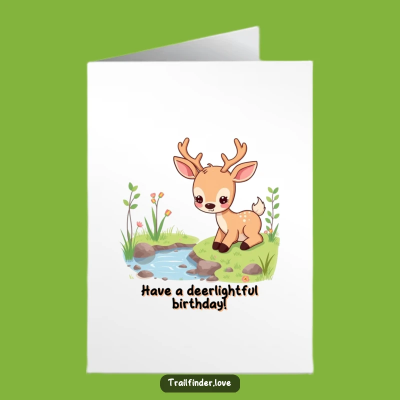 Free Printable Birthday Card: Calm Deer Grazing, Serene Downloadable Gift for Peaceful Celebrations