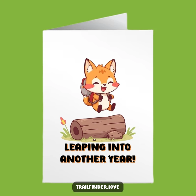 Free Printable Birthday Card: Cheerful Fox Backpack Leap Funny Gift