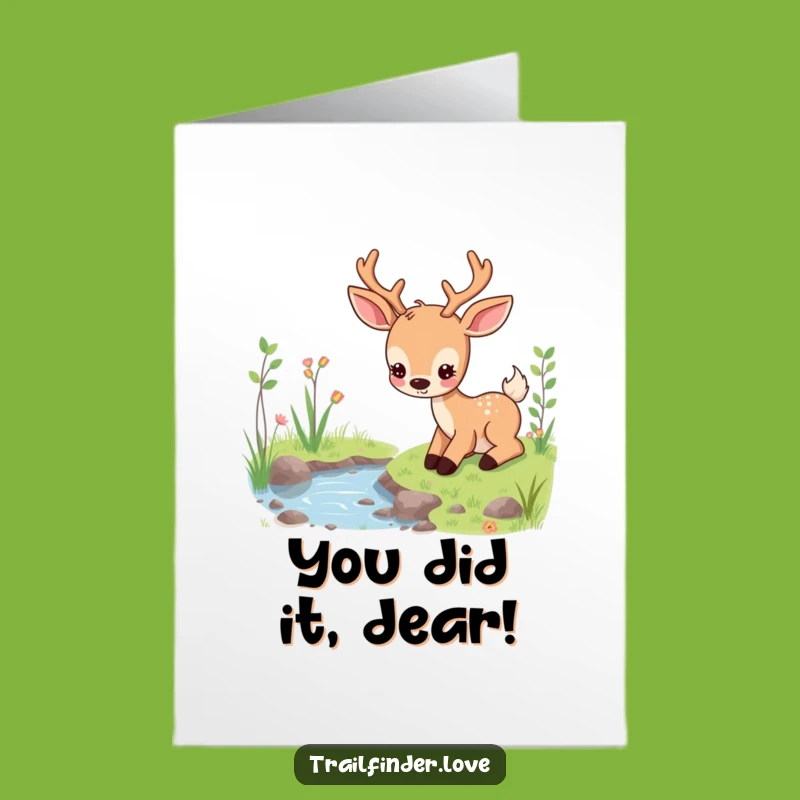 Free Printable Congrats Card: Calm Deer Grazing, Serene Downloadable Gift for Relaxed Achievements